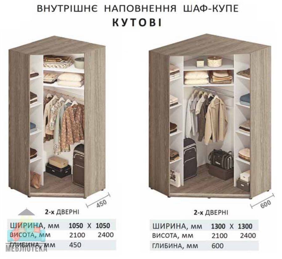 Шафа-купе 1,1 м "ДСП" кутова дводверна